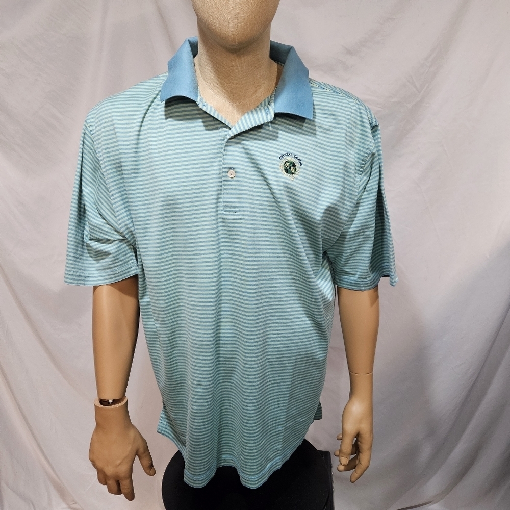 PETER MILLAR SUMMER COMFORT MEN'S GOLF SHIRT LIGHT BLUE STRIPED SZ X-LARGE